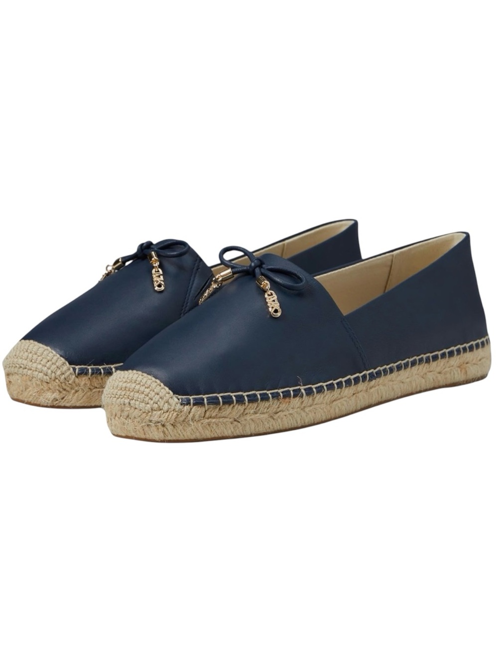 Michael Kors Navy Leather Espadrille Flats with Gold Charm